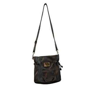 Purse Crossbody Nicole Miller Black Faux Leather Pink Lining Adjustable